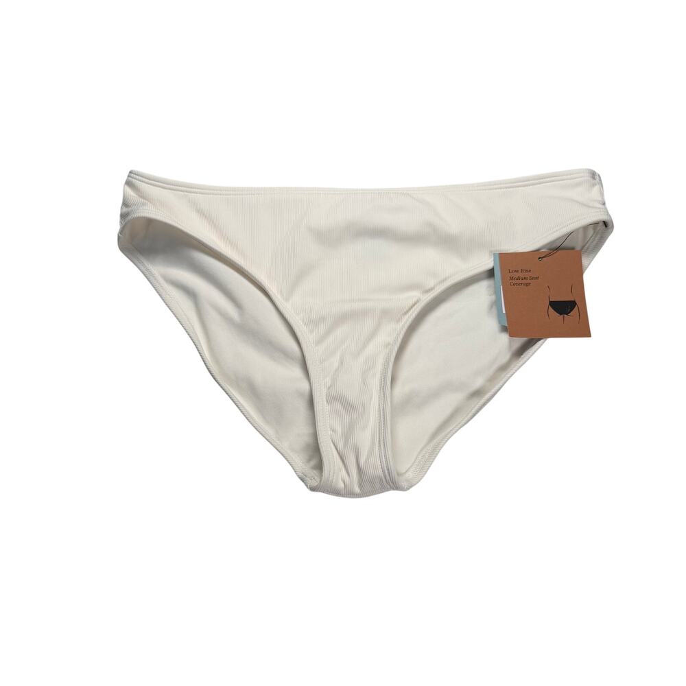 Shade & Shore Bikini Bottom Women's Medium White Ribbed Low Rise Med Coverage